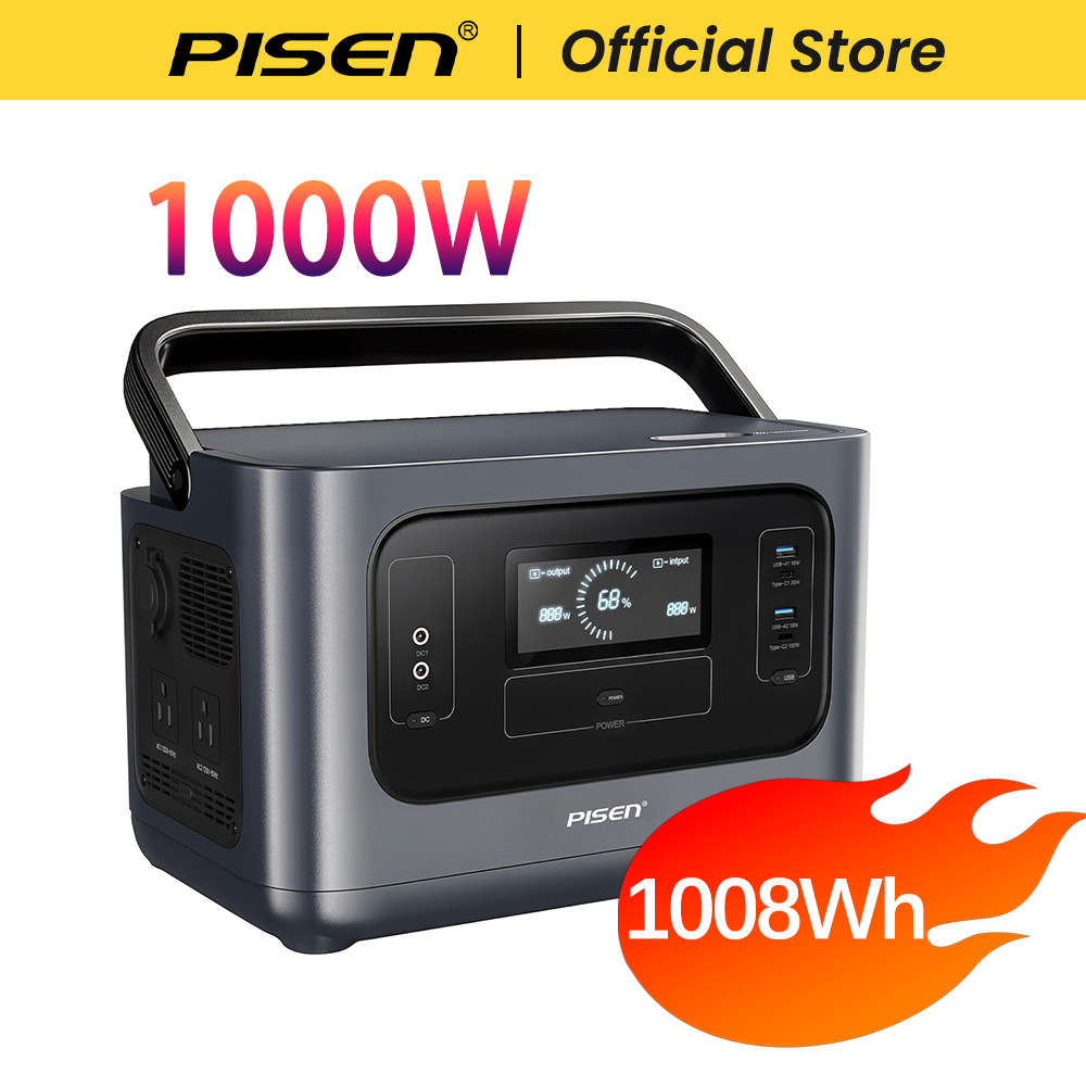 Portable Power Station 1000W Pure Sine - PISEN 1000W (2000W Peak) Solar Generator