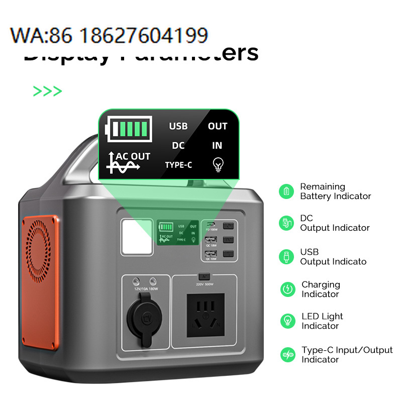 Portable Power Station 500W - 500W Portable Solar Generator AC DC