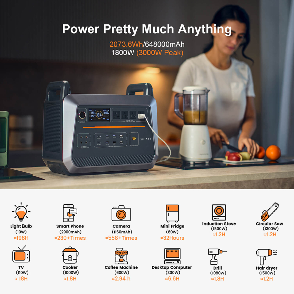 Sunark AC Output 110V Portable - Portable Power Station 2000W Lifepo4 review and price
