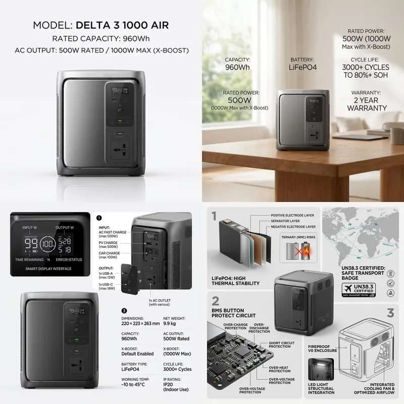 for DELTA 3 1000 Air Portable  - Portable Power Station 1000W Pure Sine review and price
